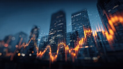 Financial District Skyline with Stock Market Graph Overlay, Representing Economic Trends and Investment Opportunities