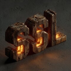 Rough-hewn, textured numerals lit from within