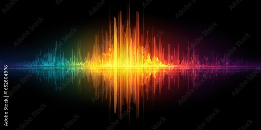 Aufkleber vibrant spectrum equalizer visual representation of digital audio waveforms on dark background