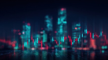 Futuristic Cityscape with Stock Market Chart Overlay: A Visual Representation of Financial Data and Urban Development