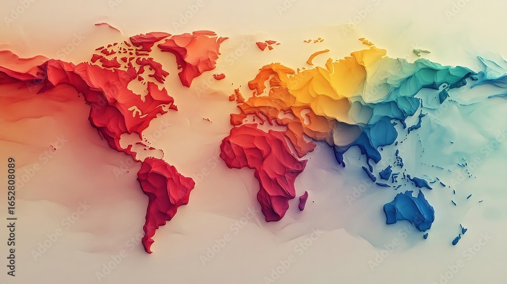 Poster artistic colorful world map illustration representing global diversity and unity
