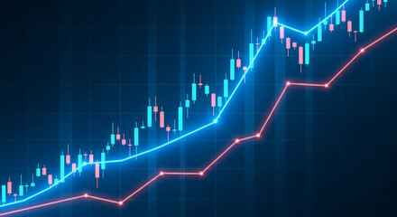 Fototapeta premium Candlestick chart with upward trending lines, showcasing financial growth and market success, ideal for business or investment presentations