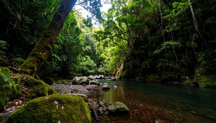 Naklejka premium Lush rainforest creek