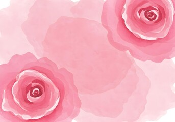 A soft and romantic watercolor background with a floral theme. The image features two large, stylized pink roses, one in the top right and another in the bottom left