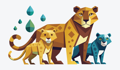 A cute vector illustration set of cartoon animals like a playful puppy, a cuddly teddy bear, a baby lion, and a cat