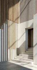 Modern interior with light, wood, and stone