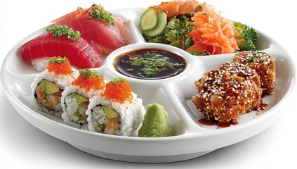 Sushi platter with various dishes