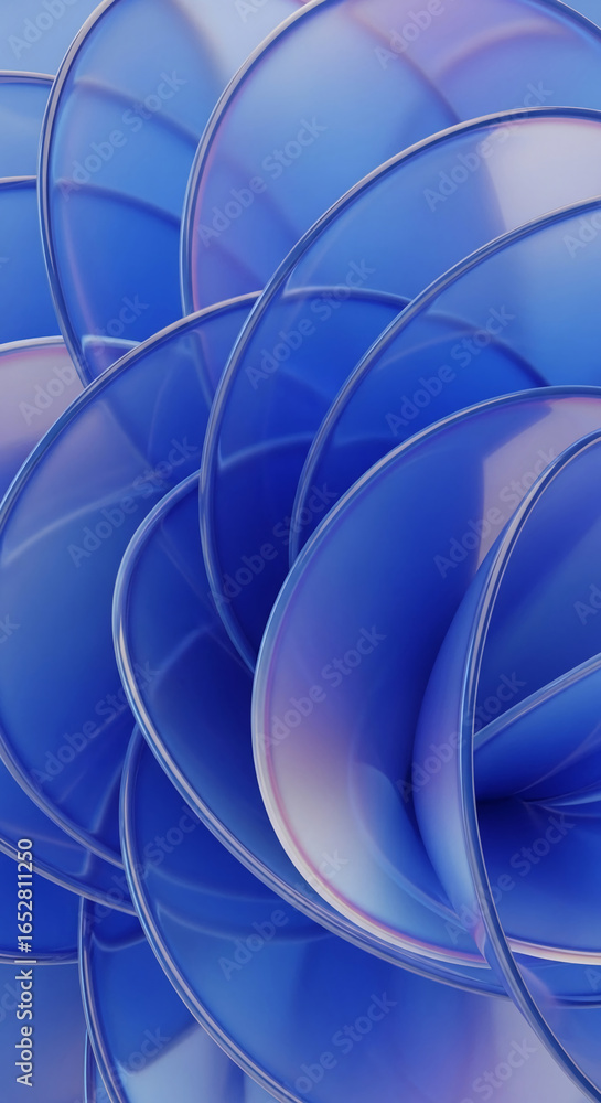 Poster abstract image of overlapping blue curves creating a 3d effect, showcasing a smooth, glossy texture,