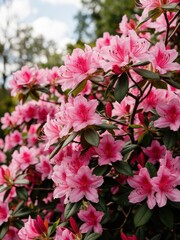 Obraz premium Blooming azaleas in spring garden nature photography vibrant colors outdoor setting close-up view