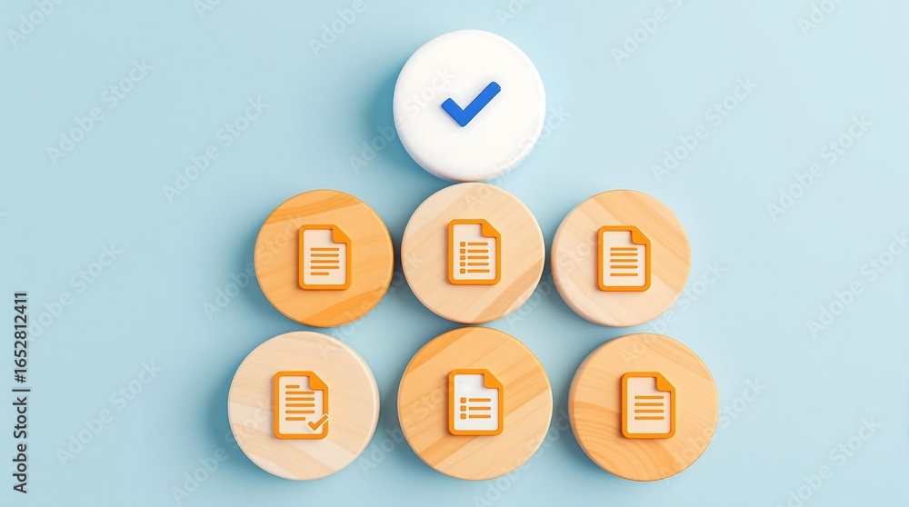 Poster document workflow automation system with checkmark for process management and approval