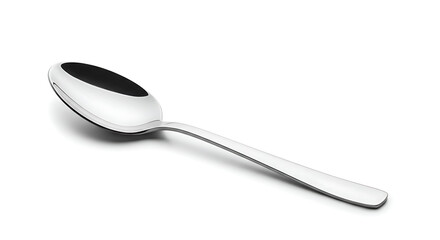 Elegant silver spoon, a polished piece of kitchen cutlery or flatware, isolated on a clean white background.