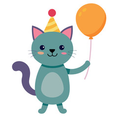 cat with balloon  birthday theme  flat vector  whi (1).eps