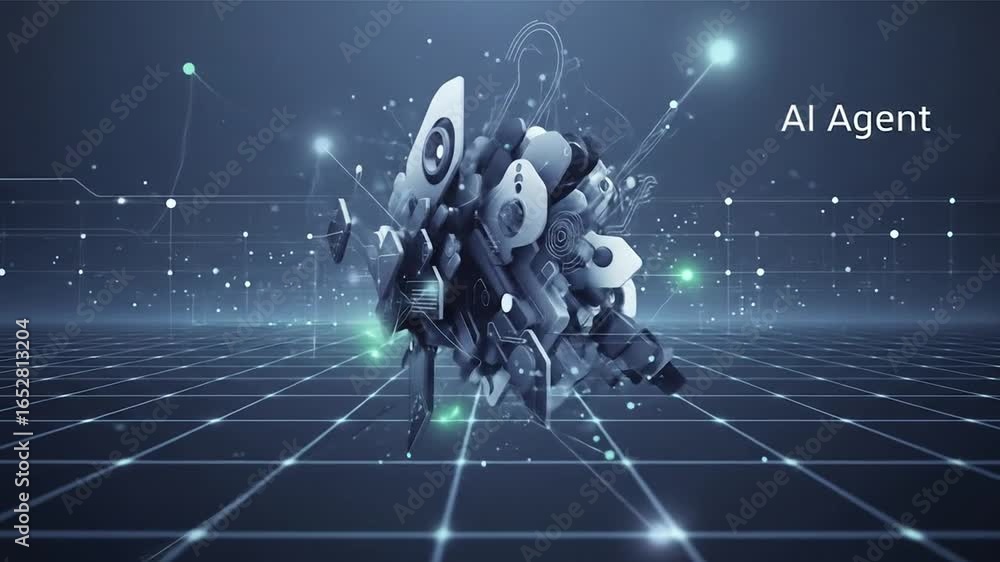 Aufkleber abstract technology cluster forming on digital grid background