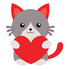 cute kitten holding heart  romantic concept  white (1).eps