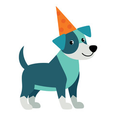 dog celebrating birthday with hat  white backgroun (1).eps