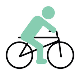 Obraz premium A modern flat design icon of a mint green cyclist riding a black bicycle, symbolizing exercise, commuting, sports, and a healthy, active lifestyle.