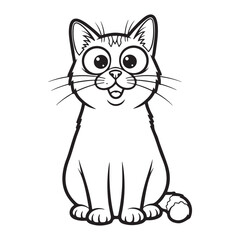 Obraz premium Cartoon cat sitting with big eyes in black and white outline coloring page