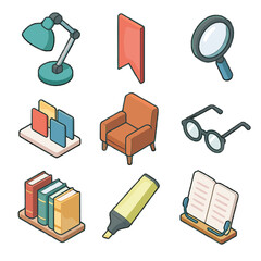 Icons magnifying annotation bookmark shelf adjustable highlighter reading holder vector support glass