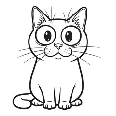 Obraz premium Cartoon cat with big eyes sitting in black and white line art coloring page