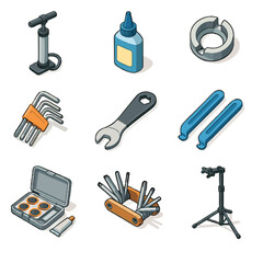 Fototapeta premium Wrench hex bike levers tools lubricant stand vector pump tire repair icon