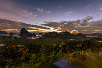 The panoramic nature background from Samet Nangshe Viewpoint is a famous tourist attraction in Phang Nga, Thailand, which is always visited by travelers from all over the world.