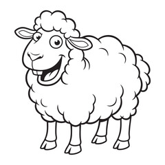 Obraz premium Cartoon sheep with a big smile in black and white outline coloring page