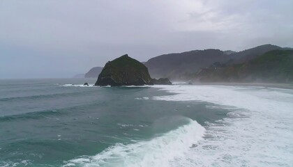 Coastal landscape of a rugged shoreline. Vast ocean