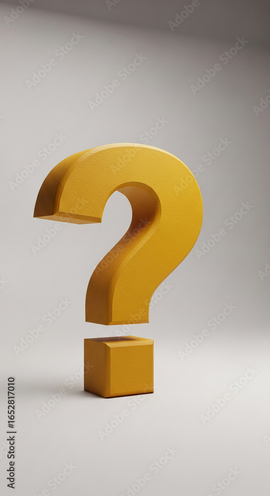 Poster gold question mark on white background, 3d rendering, showcasing inquiry, uncertainty, or problem-so