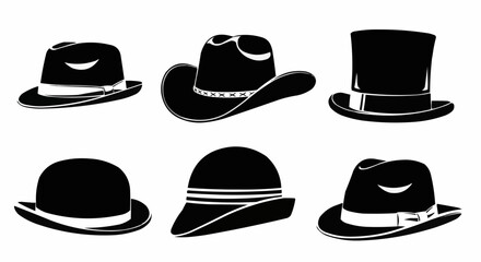 Traditional Hat Silhouette Set on White Background &ndash; Cultural, Ethnic, National, Folk, Vintage, Ceremonial, and Classic Fashion Headwear Vector Silhouettes Isolated