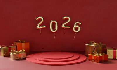 2026 balloon heilum gift box podium stage pedestal mockup empty blank merry christmas xmas happy...