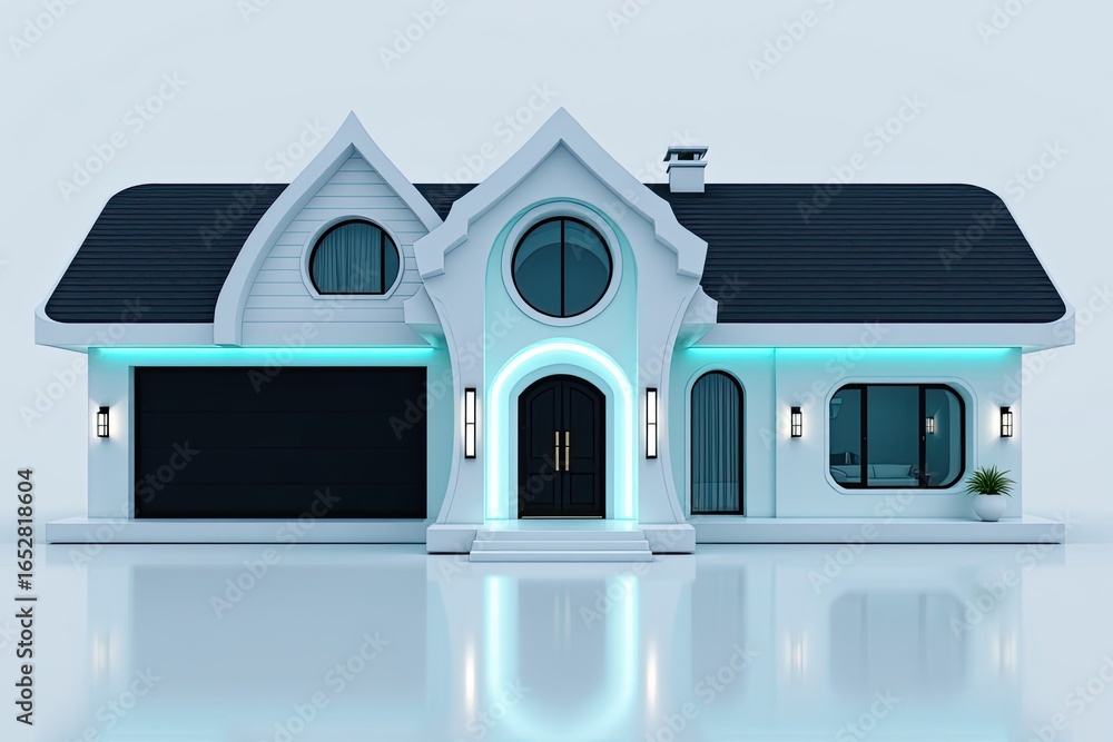 Poster modern minimalist house design with sleek architecture and contemporary features in soft colors