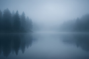 Fototapeta premium Misty Lake at Dawn with Serene Atmosphere