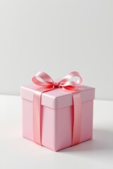 Fototapeta premium A 3D render illustration of a square gift box with a silk glossy bow ribbon, featuring a pastel color palette