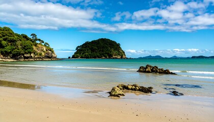 Fototapeta premium Tranquil beach scene with islands