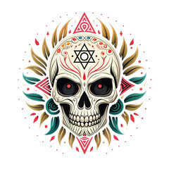 a striking and vibrant dark fantasy inspired triba, skull with a skull