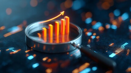 Futuristic Financial Growth Chart Under Magnifying Glass on a High-Tech Digital Interface