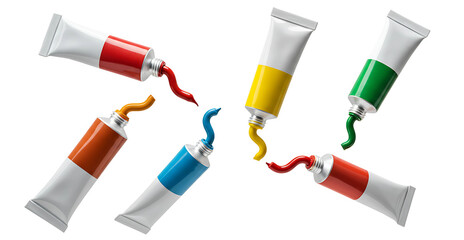 set of paint tubes isolated on transparent cutout background, cut out, png