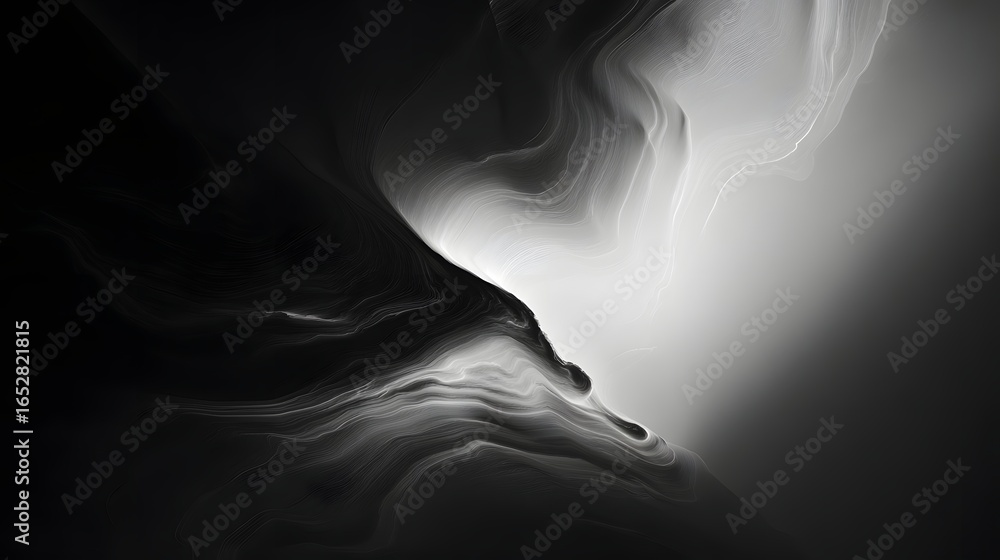 Poster intricate grayscale abstract design featuring flowing, ethereal forms.