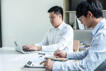 Business executive partner cooperation conference in investment ideas marketing planning and presentation finance project at meeting and strategy of business making to successful and growth profit