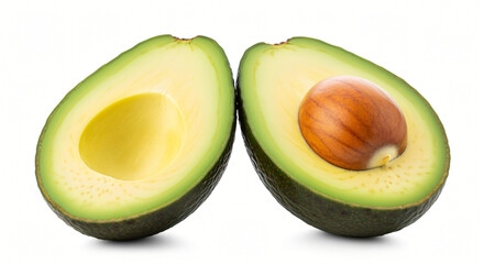 Halved Avocado with Seed on White Background