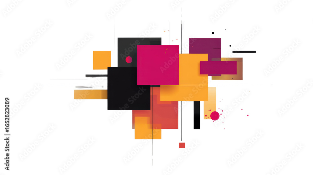 Poster abstract geometric design with sharp-edged color blocks, isolated on a transparent background, png f