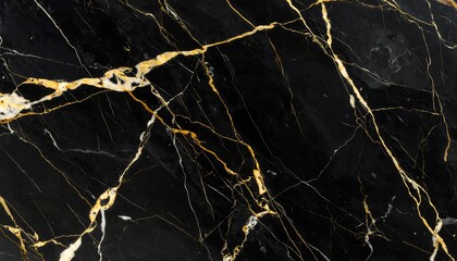 Close-up black marble with gold veins