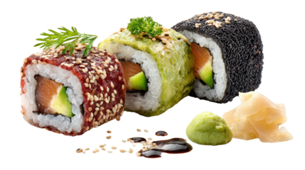 Artistic plating of smoked salmon with crme frache and a squeeze of lemon, isolated on a Transparent background, PNG file.