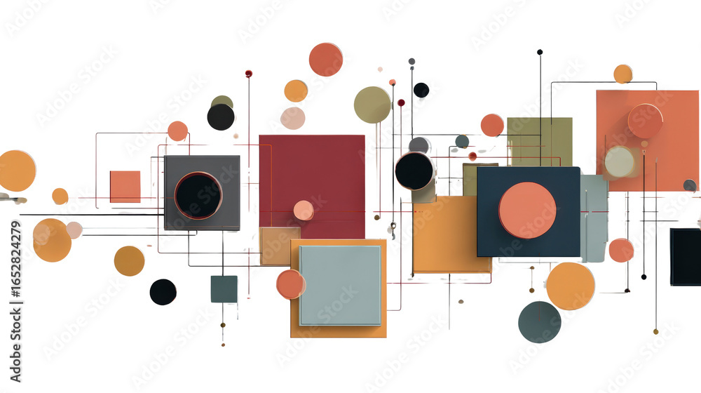 Aufkleber abstract design with interlocking rectangles and floating circles, isolated on a transparent backgro