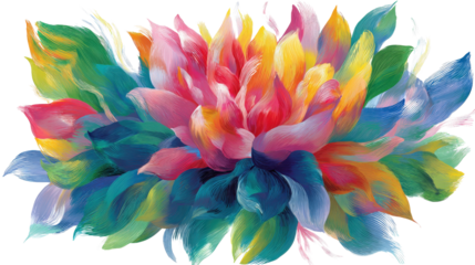 Abstract Floral Design: Abstract floral design with vibrant petals in fluid brush strokes, isolated on a Transparent background, PNG file.