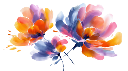 Abstract Floral Design: Abstract floral design with vibrant petals in fluid brush strokes, isolated on a Transparent background, PNG file.