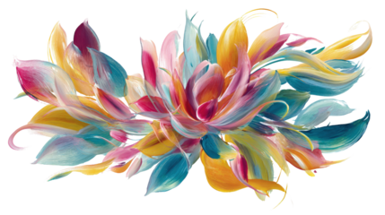Abstract Floral Design: Abstract floral design with vibrant petals in fluid brush strokes, isolated on a Transparent background, PNG file.