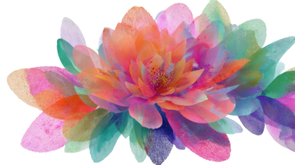 Abstract Floral Design: Abstract floral design with layered textures and vibrant color schemes, isolated on a Transparent background, PNG file.