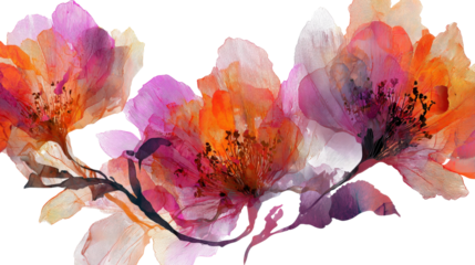Abstract Floral Design: Abstract floral design with layered textures and vibrant color schemes, isolated on a Transparent background, PNG file.