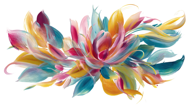 Abstract Floral Design: Abstract floral design with vibrant petals in fluid brush strokes, isolated on a Transparent background, PNG file.